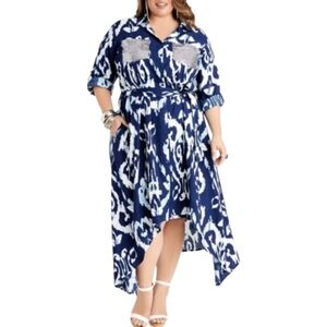 Ashley Stewart Blue and White A-Line Midi Skirt. Size 18/20.